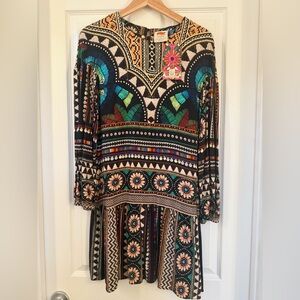 FARM Rio Multicolor Geometric Long Sleeve Dress